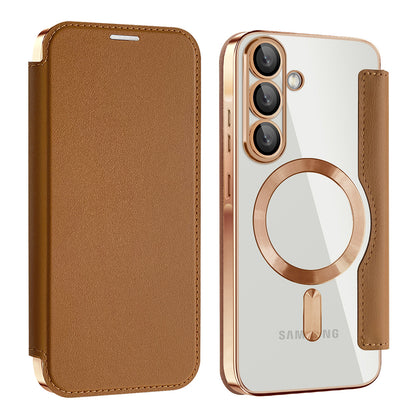 Custodia MagSafe per Samsung Galaxy A56 A566, Techsuit, SmartMag Book, Marrone