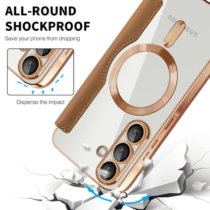 Custodia MagSafe per Samsung Galaxy A56 A566, Techsuit, SmartMag Book, Marrone