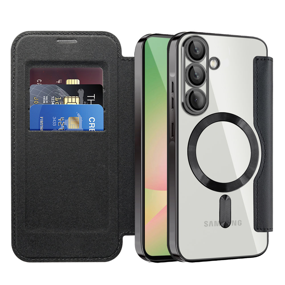 Custodia MagSafe per Samsung Galaxy A56 A566, Techsuit, SmartMag Book, Nera