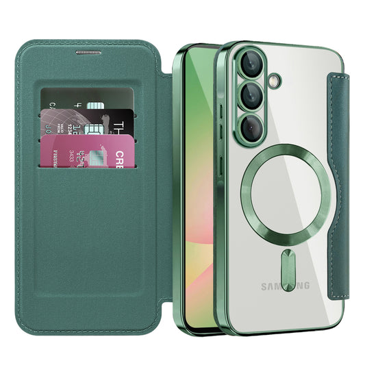 Custodia MagSafe per Samsung Galaxy A56 A566, Techsuit, SmartMag Book, Verde