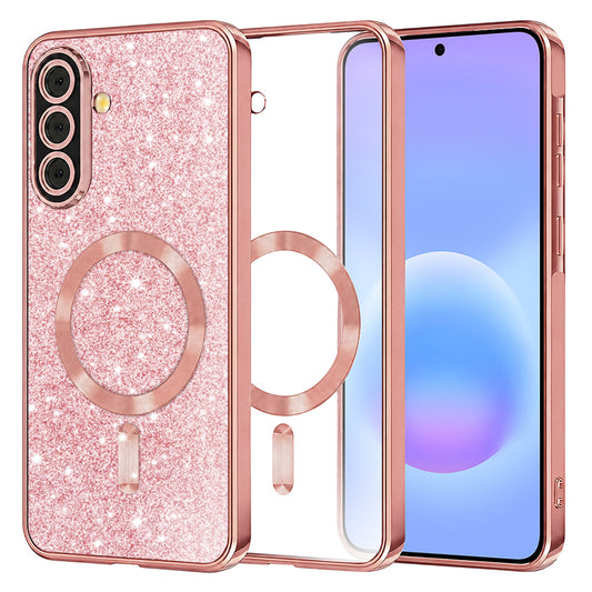 Custodia MagSafe per Samsung Galaxy A57 5G, Techsuit, Luxury Glitter, Rosa Dorato