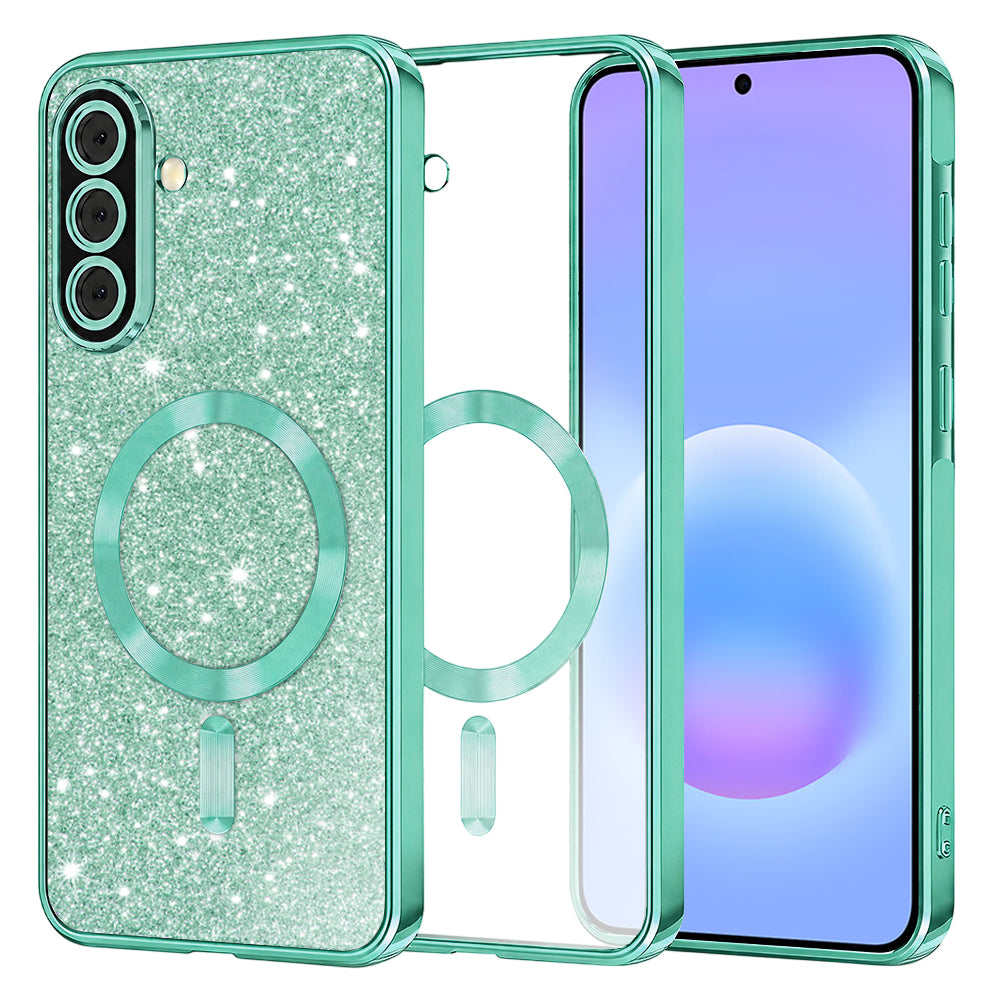 Custodia MagSafe per Samsung Galaxy A57 5G, Techsuit, Luxury Glitter, Verde Chiaro