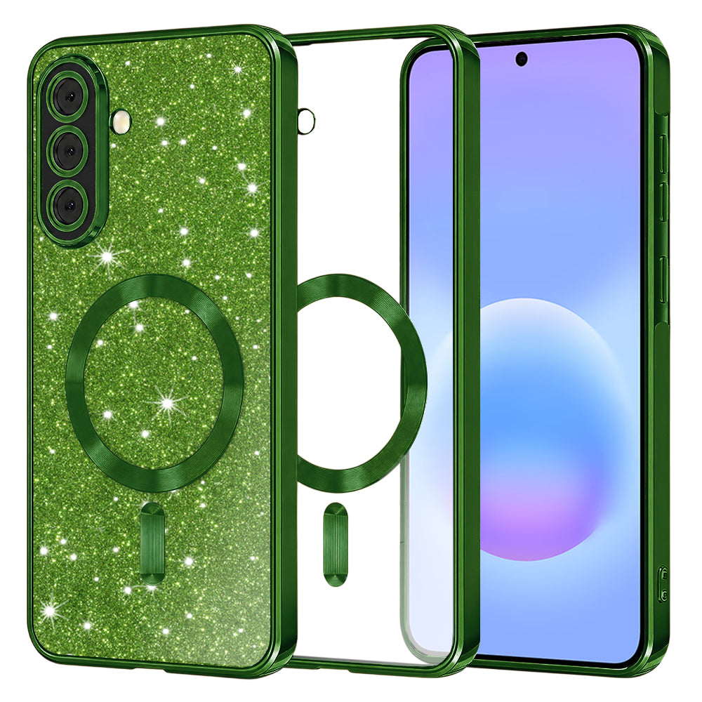 Custodia MagSafe per Samsung Galaxy A57 5G, Techsuit, Luxury Glitter, Verde Scuro