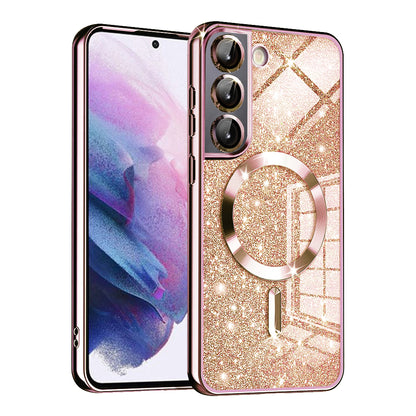 Custodia MagSafe per Samsung Galaxy S21 FE 5G G990, Techsuit, Luxury Glitter, Rosa Dorato