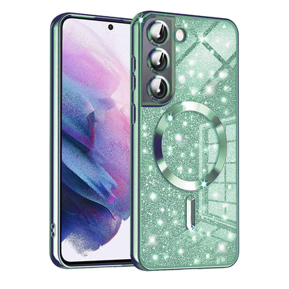 Custodia MagSafe per Samsung Galaxy S21 FE 5G G990, Techsuit, Luxury Glitter, Verde Chiaro
