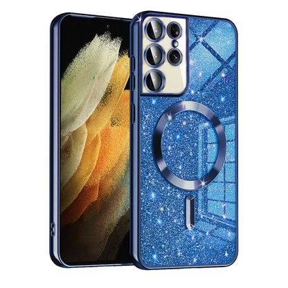 Custodia MagSafe per Samsung Galaxy S21 Ultra 5G G998, Techsuit, Luxury Glitter, Blu Scuro