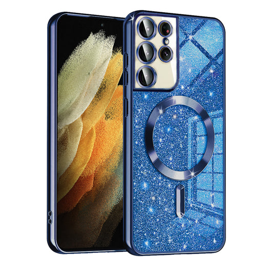 Custodia MagSafe per Samsung Galaxy S21 Ultra 5G G998, Techsuit, Luxury Glitter, Blu Scuro