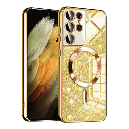 Custodia MagSafe per Samsung Galaxy S21 Ultra 5G G998, Techsuit, Luxury Glitter, Dorata