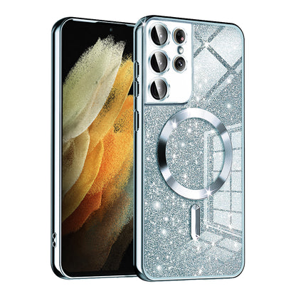 Custodia MagSafe per Samsung Galaxy S21 Ultra 5G G998, Techsuit, Luxury Glitter, Blu