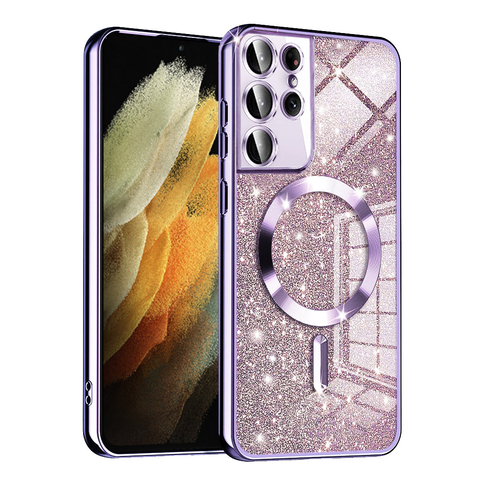 Custodia MagSafe per Samsung Galaxy S21 Ultra 5G G998, Techsuit, Luxury Glitter, Viola Chiaro
