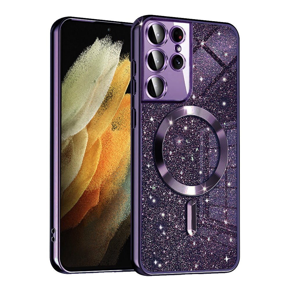 Custodia MagSafe per Samsung Galaxy S21 Ultra 5G G998, Techsuit, Luxury Glitter, Viola Scuro