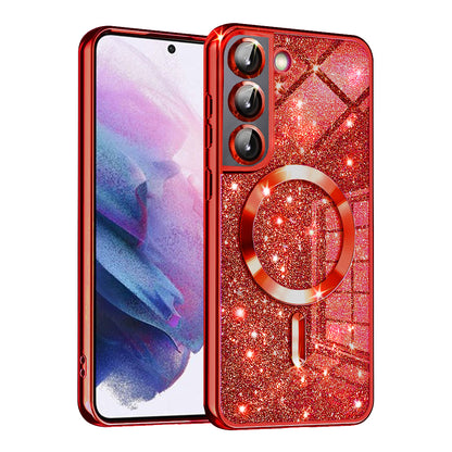 MagSafe Case for Samsung Galaxy S22 5G S901, Techsuit, Luxury Glitter, Red