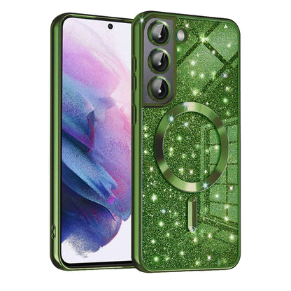 MagSafe Case for Samsung Galaxy S22 5G S901, Techsuit, Luxury Glitter, Dark Green