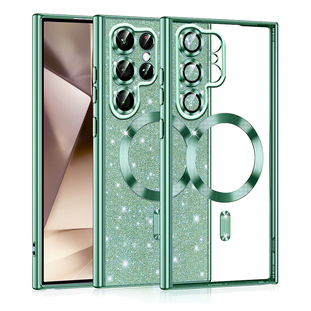 Custodia MagSafe per Samsung Galaxy S22 Ultra 5G S908, Techsuit, Luxury Glitter, Verde Chiaro