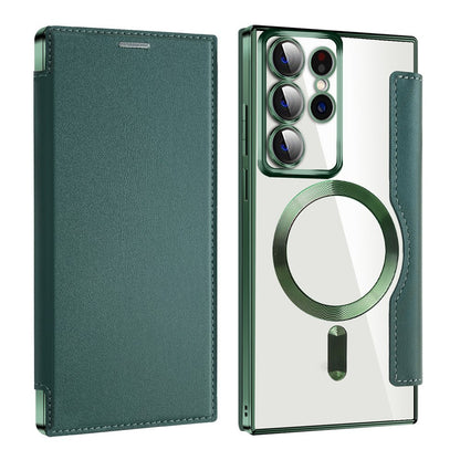 Custodia MagSafe per Samsung Galaxy S22 Ultra 5G S908, Techsuit, SmartMag Book, Verde