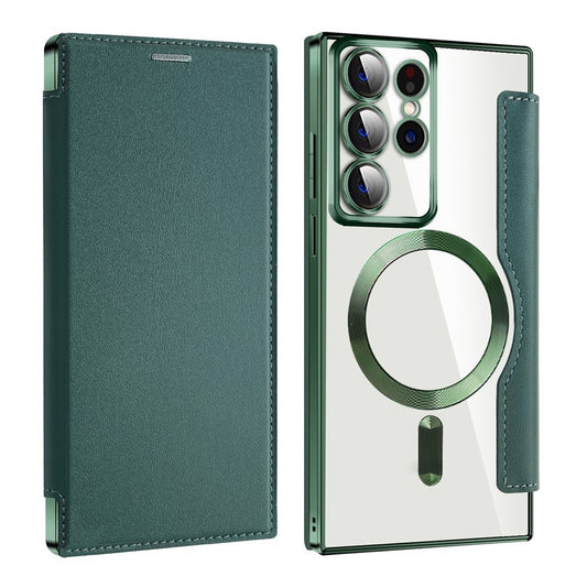 Custodia MagSafe per Samsung Galaxy S22 Ultra 5G S908, Techsuit, SmartMag Book, Verde
