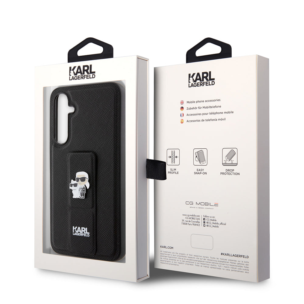 Custodia MagSafe per Samsung Galaxy S23 FE S711, Karl Lagerfeld, Saffiano Gripstand Karl & Choupette, Blu