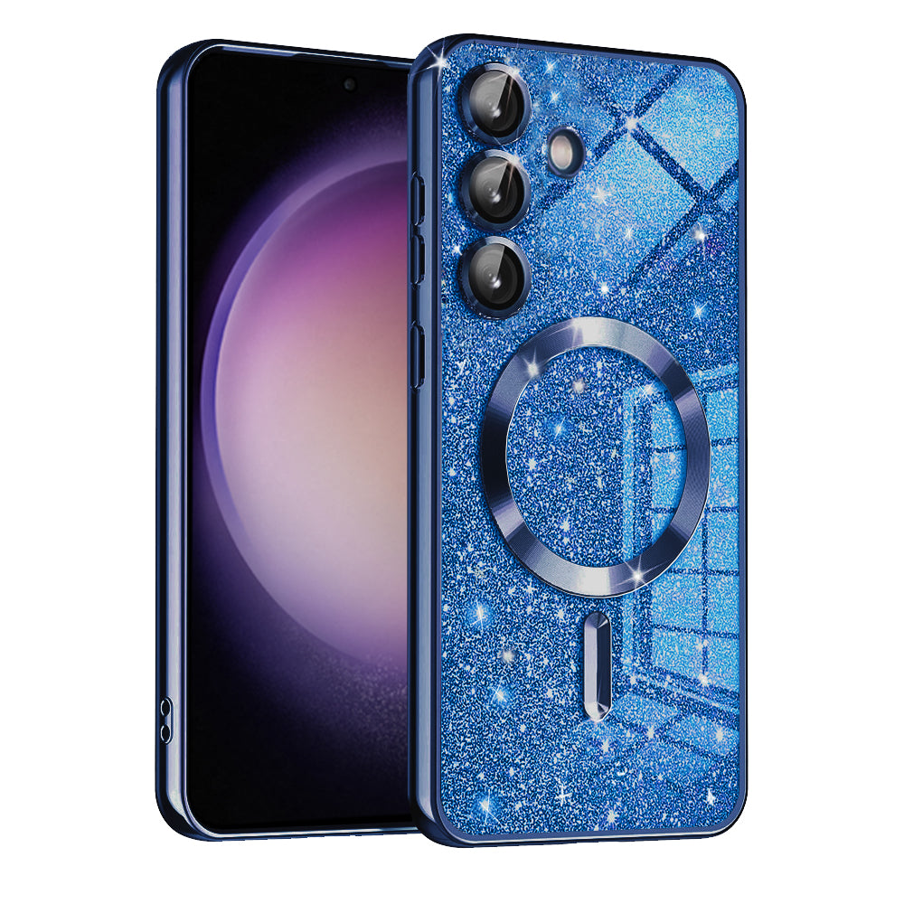 Custodia MagSafe per Samsung Galaxy S23 FE S711, Techsuit, Luxury Glitter, Blu Scuro