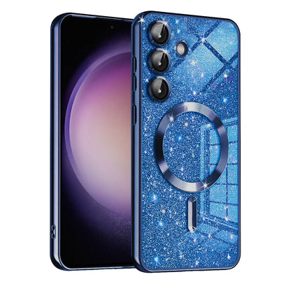 Custodia MagSafe per Samsung Galaxy S23 FE S711, Techsuit, Luxury Glitter, Blu Scuro