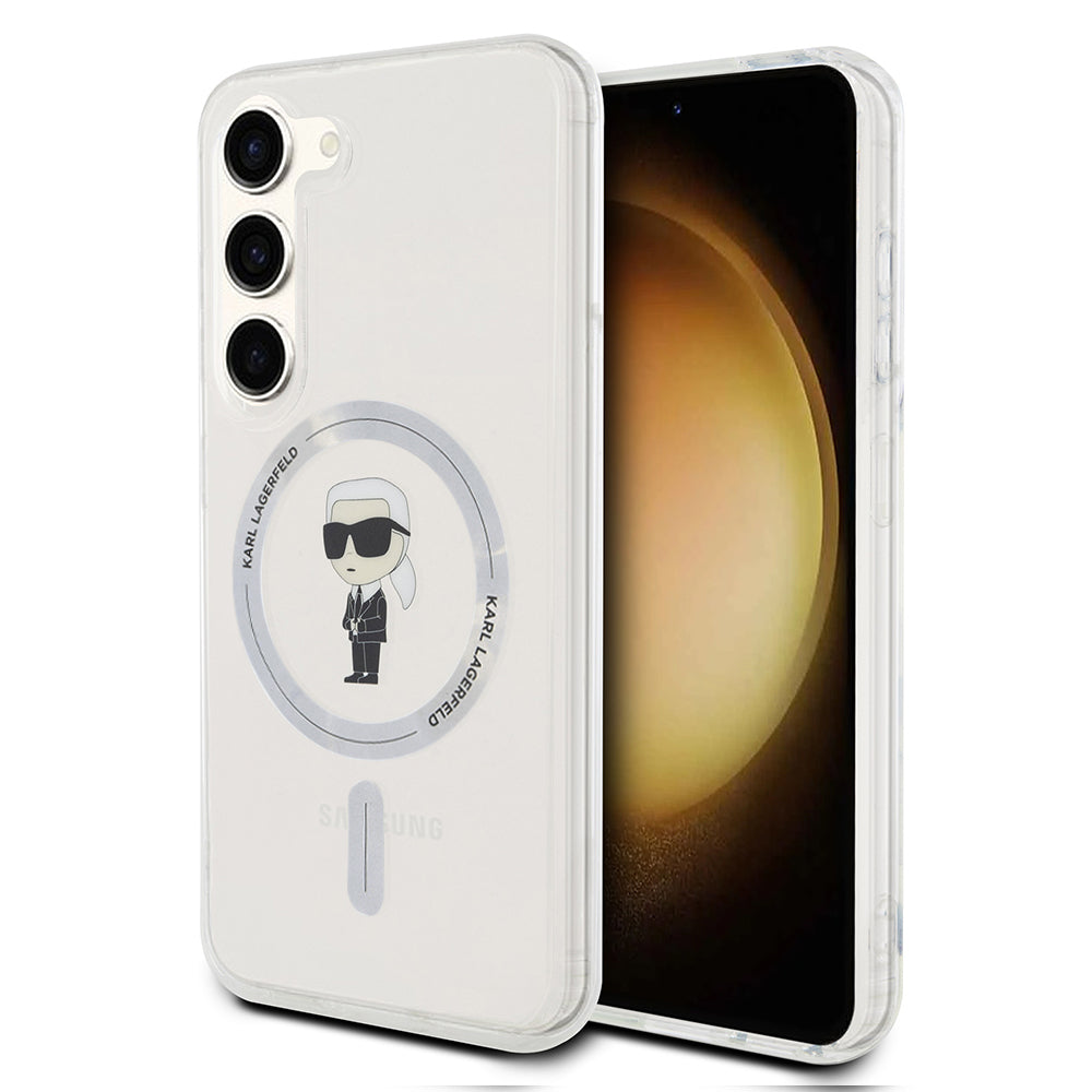 Custodia MagSafe per Samsung Galaxy S23 S911, Karl Lagerfeld, IML Ikonik Karl, Trasparente
