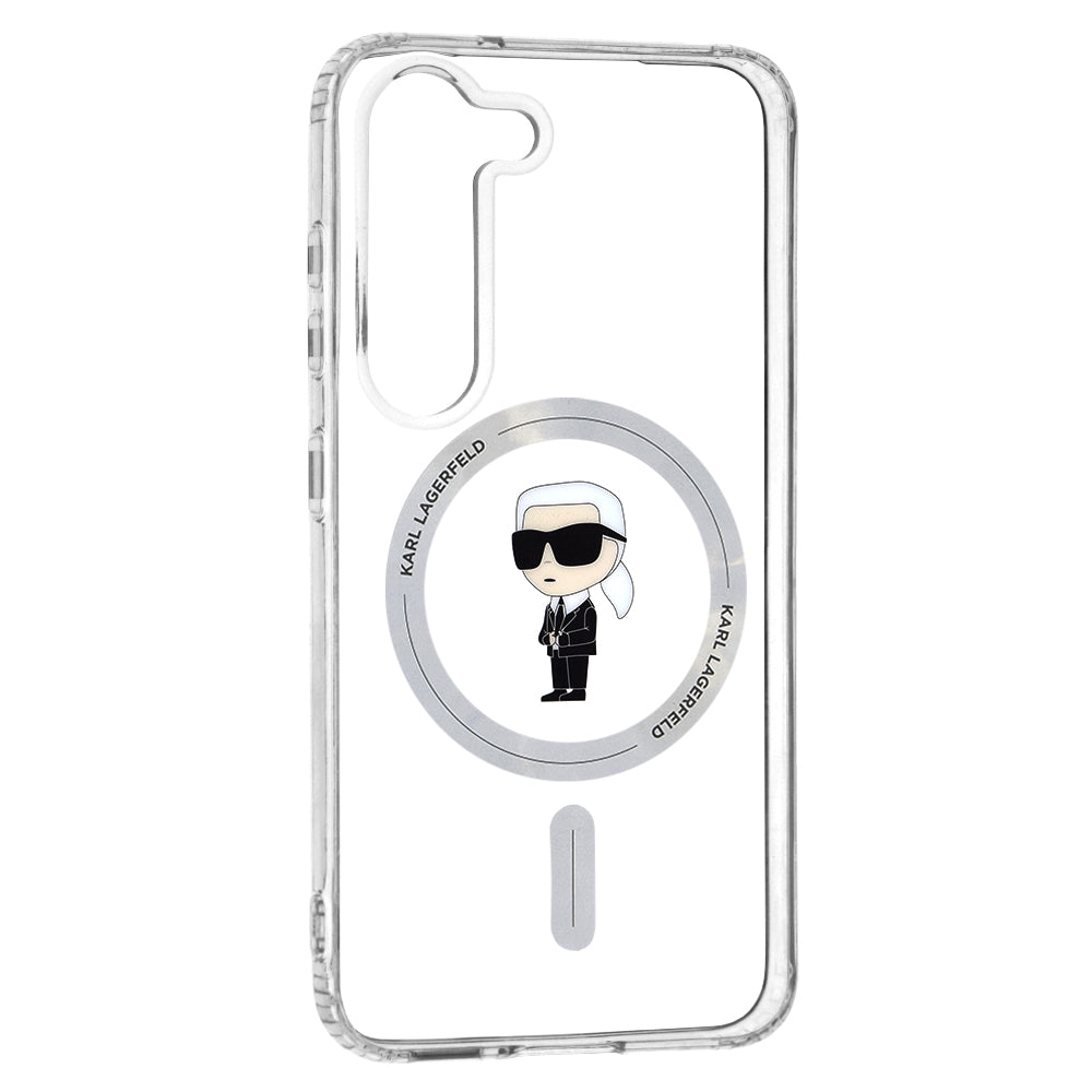 Custodia MagSafe per Samsung Galaxy S23 S911, Karl Lagerfeld, IML Ikonik Karl, Trasparente