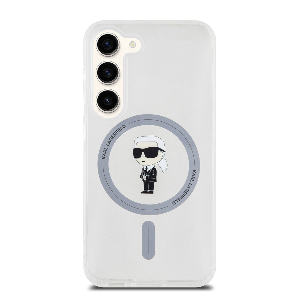 Custodia MagSafe per Samsung Galaxy S23 S911, Karl Lagerfeld, IML Ikonik Karl, Trasparente