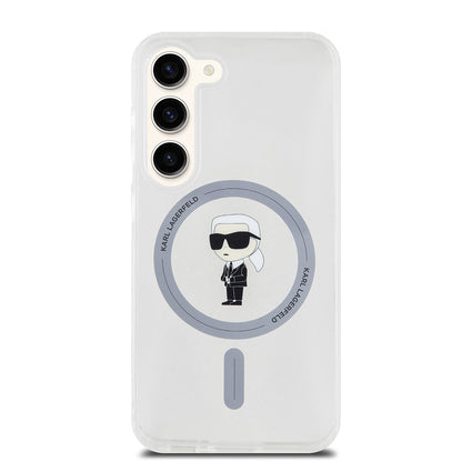 Custodia MagSafe per Samsung Galaxy S23 S911, Karl Lagerfeld, IML Ikonik Karl, Trasparente