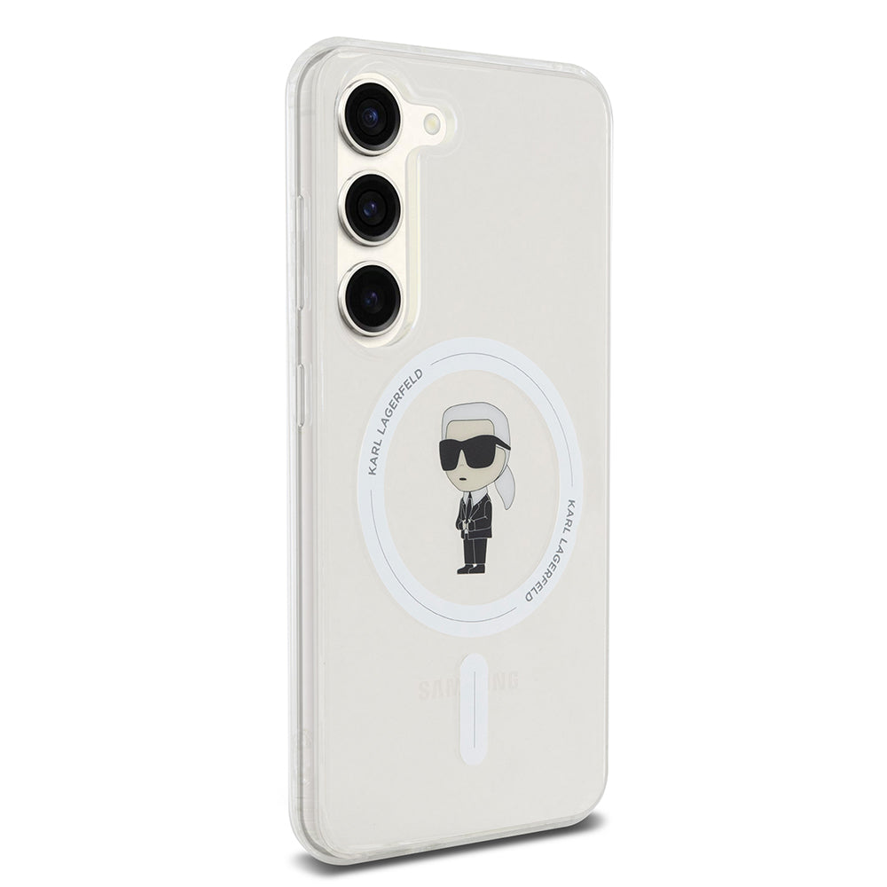 Custodia MagSafe per Samsung Galaxy S23 S911, Karl Lagerfeld, IML Ikonik Karl, Trasparente