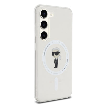 Custodia MagSafe per Samsung Galaxy S23 S911, Karl Lagerfeld, IML Ikonik Karl, Trasparente