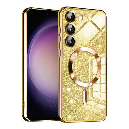Custodia MagSafe per Samsung Galaxy S23 S911, Techsuit, Luxury Glitter, Dorata