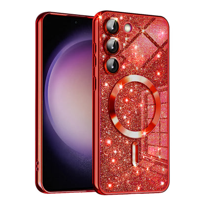 Custodia MagSafe per Samsung Galaxy S23 S911, Techsuit, Luxury Glitter, Rossa