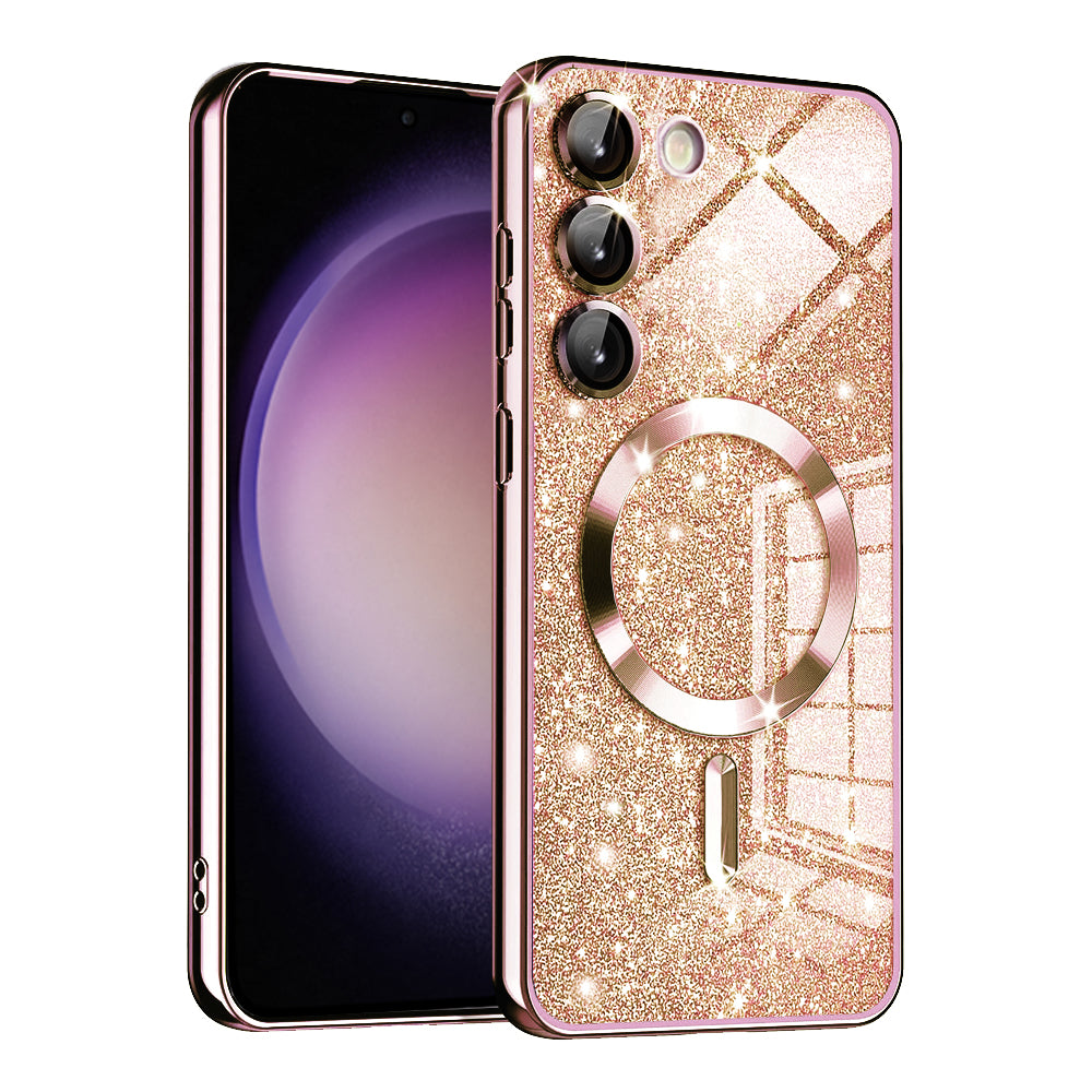 Custodia MagSafe per Samsung Galaxy S23 S911, Techsuit, Luxury Glitter, Rosa Oro