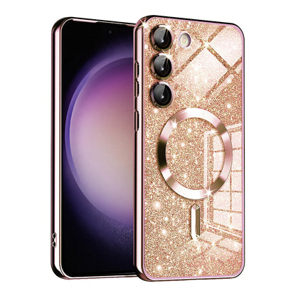 Custodia MagSafe per Samsung Galaxy S23 S911, Techsuit, Luxury Glitter, Rosa Oro