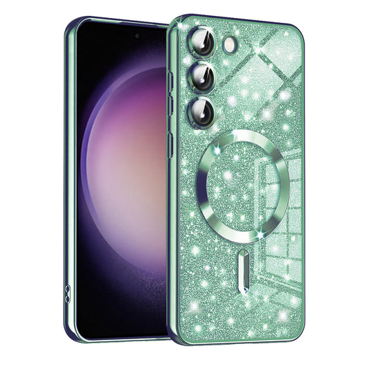 Custodia MagSafe per Samsung Galaxy S23 S911, Techsuit, Luxury Glitter, Verde Chiaro