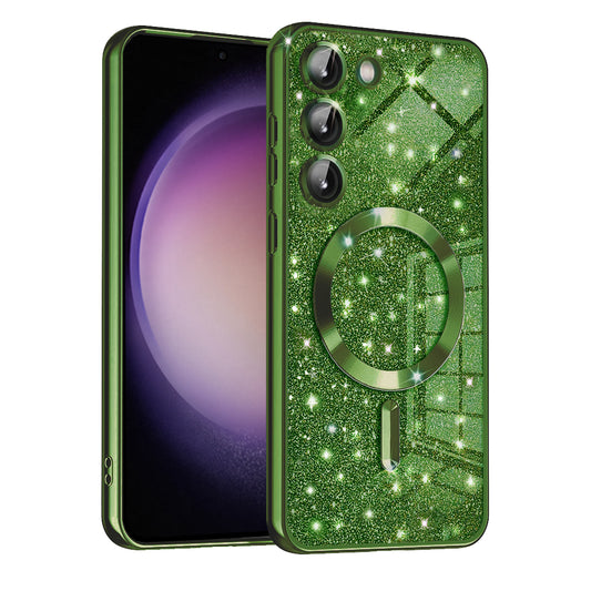Custodia MagSafe per Samsung Galaxy S23 S911, Techsuit, Luxury Glitter, Verde Scuro