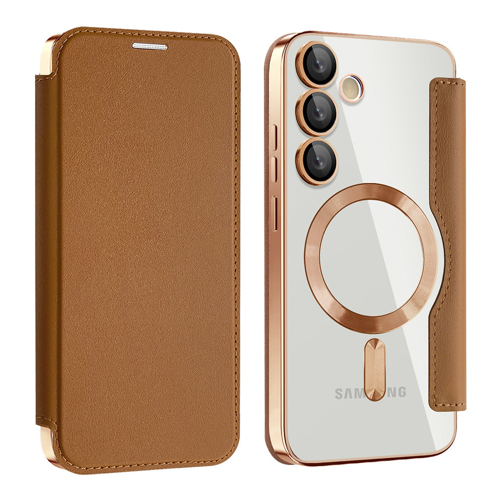 Custodia MagSafe per Samsung Galaxy S23 S911, Techsuit, SmartMag Book, Marrone