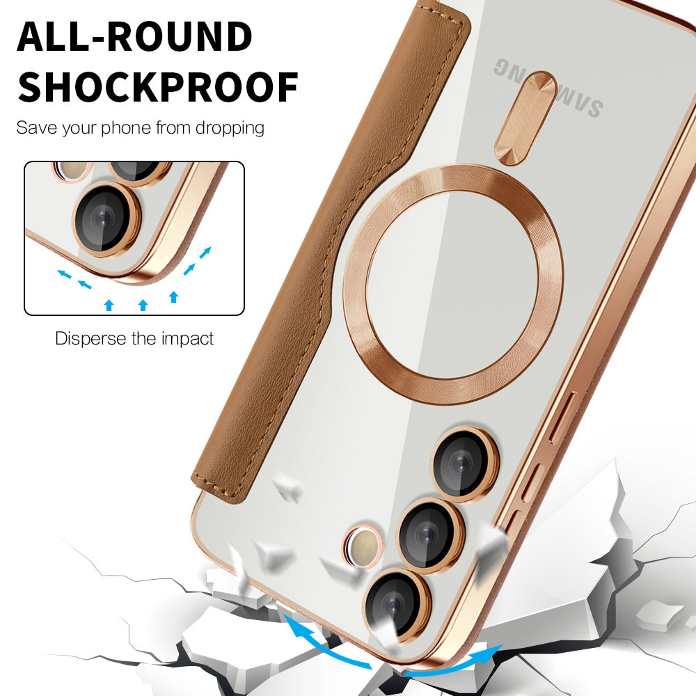 Custodia MagSafe per Samsung Galaxy S23 S911, Techsuit, SmartMag Book, Marrone