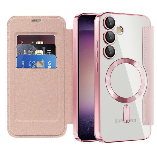 Custodia MagSafe per Samsung Galaxy S23 S911, Techsuit, SmartMag Book, Rosa