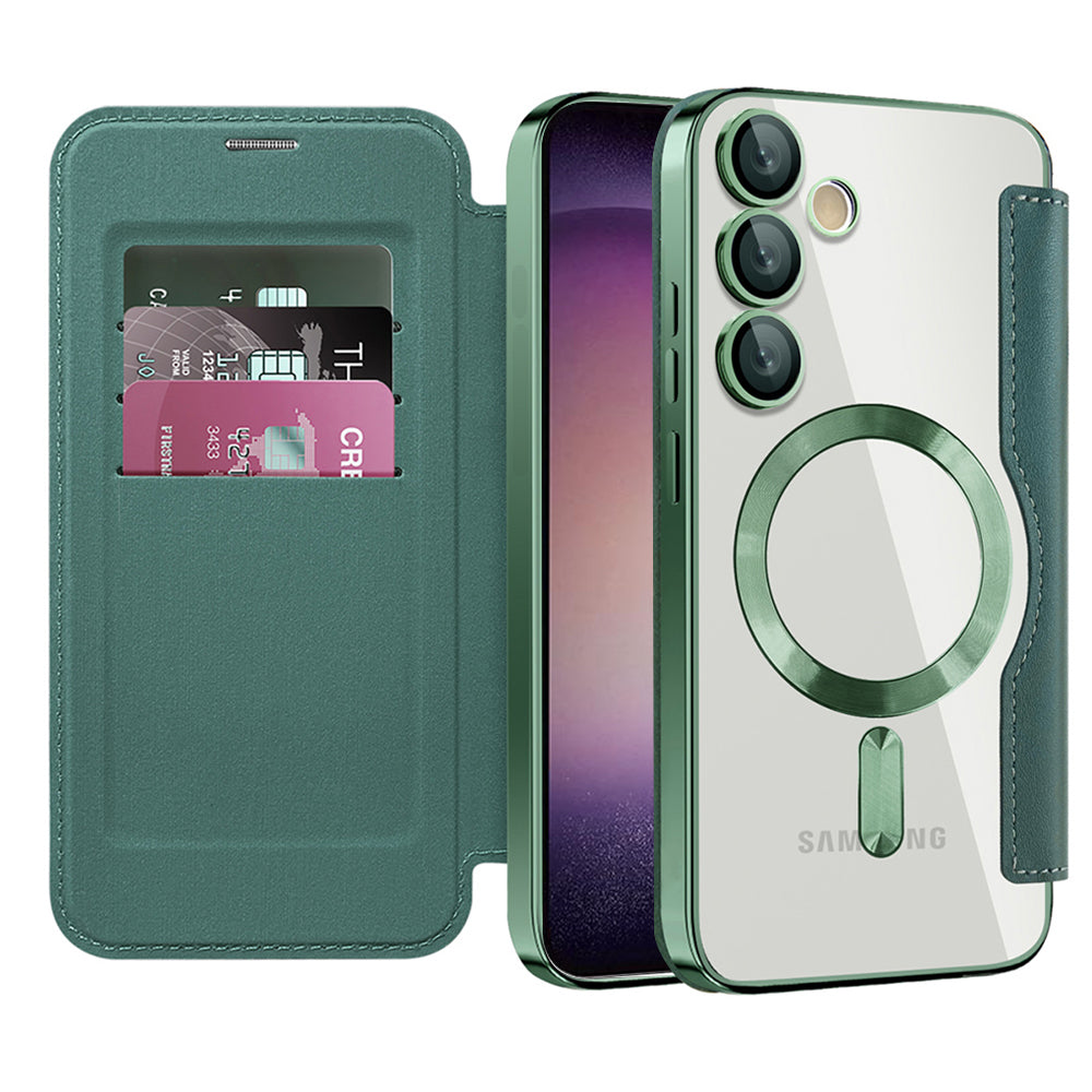 Custodia MagSafe per Samsung Galaxy S23 S911, Techsuit, SmartMag Book, Verde