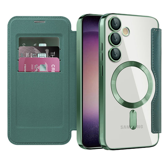 Custodia MagSafe per Samsung Galaxy S23 S911, Techsuit, SmartMag Book, Verde