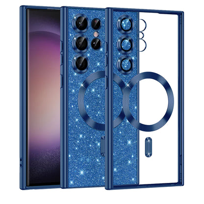 Custodia MagSafe per Samsung Galaxy S23 Ultra S918, Techsuit, Luxury Glitter, Blu Scuro
