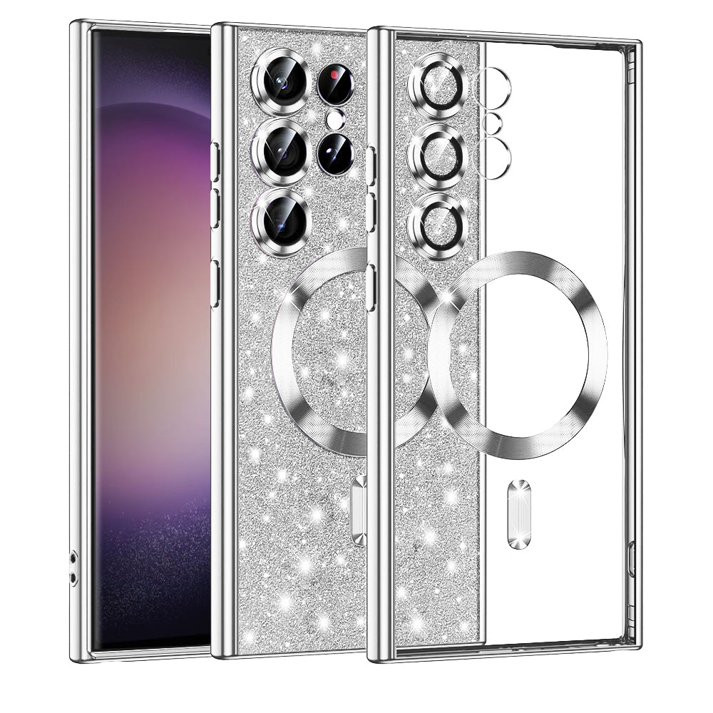 Custodia MagSafe per Samsung Galaxy S23 Ultra S918, Techsuit, Luxury Glitter, Argento
