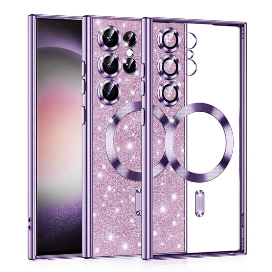 Custodia MagSafe per Samsung Galaxy S23 Ultra S918, Techsuit, Luxury Glitter, Viola Chiaro