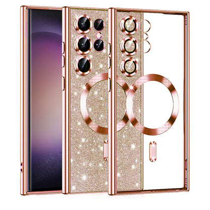 Custodia MagSafe per Samsung Galaxy S23 Ultra S918, Techsuit, Luxury Glitter, Rosa Dorato
