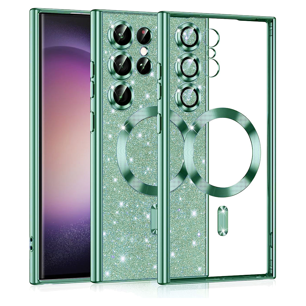 Custodia MagSafe per Samsung Galaxy S23 Ultra S918, Techsuit, Luxury Glitter, Verde Chiaro
