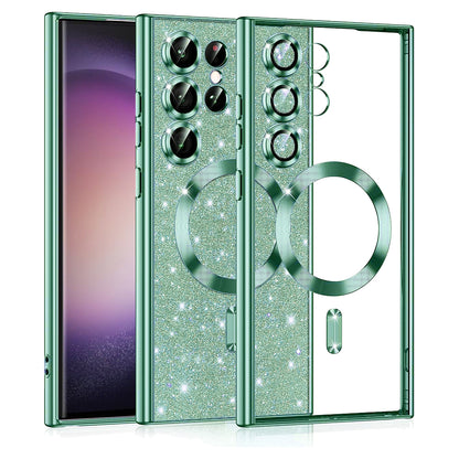 Custodia MagSafe per Samsung Galaxy S23 Ultra S918, Techsuit, Luxury Glitter, Verde Chiaro