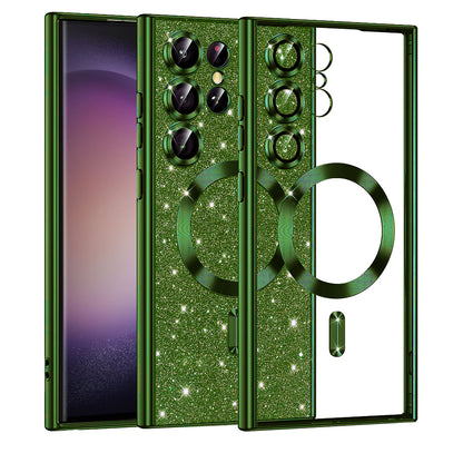 Custodia MagSafe per Samsung Galaxy S23 Ultra S918, Techsuit, Luxury Glitter, Verde Scuro
