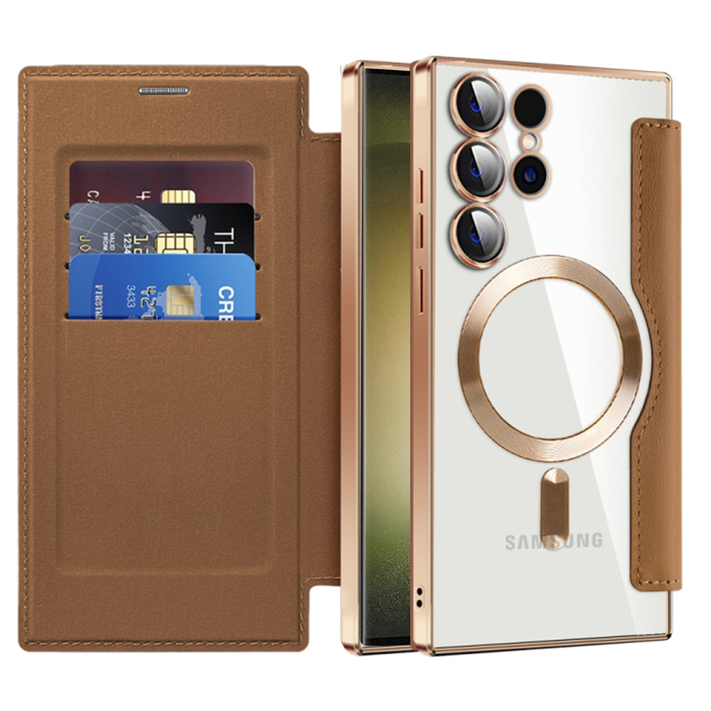 Custodia MagSafe per Samsung Galaxy S23 Ultra S918, Techsuit, SmartMag Book, Marrone