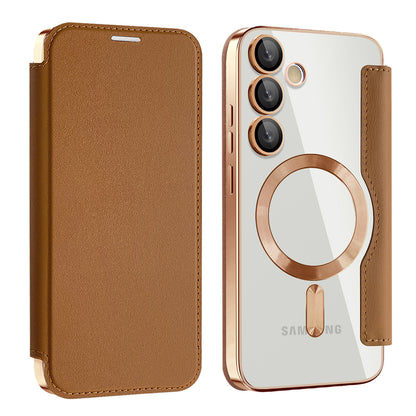 Custodia MagSafe per Samsung Galaxy S24 FE S721, Techsuit, SmartMag Book, Marrone