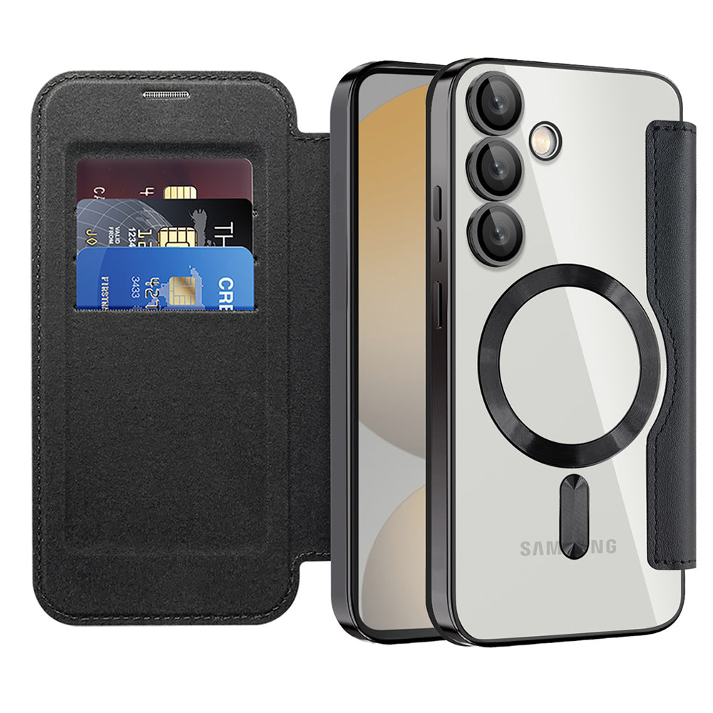 Custodia MagSafe per Samsung Galaxy S24 FE S721, Techsuit, SmartMag Book, Nera